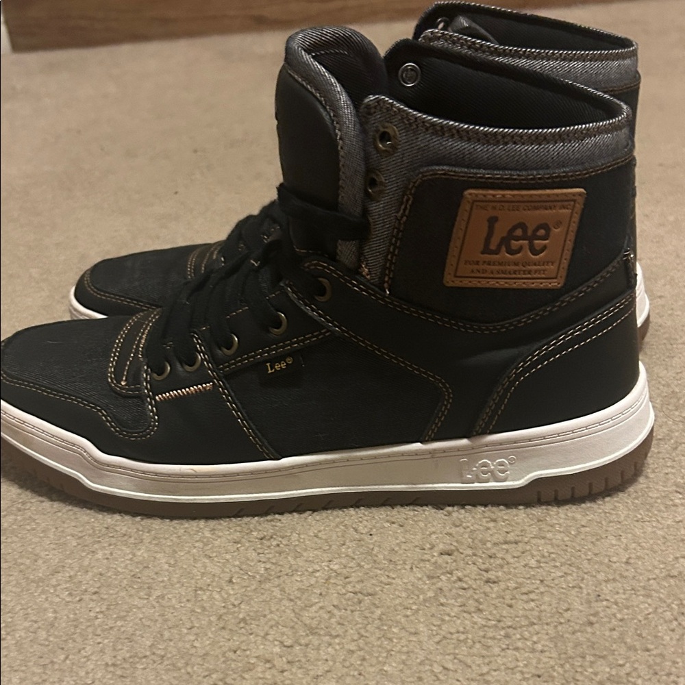 Lee Men's Black denim and Brown High-Top Sneakers